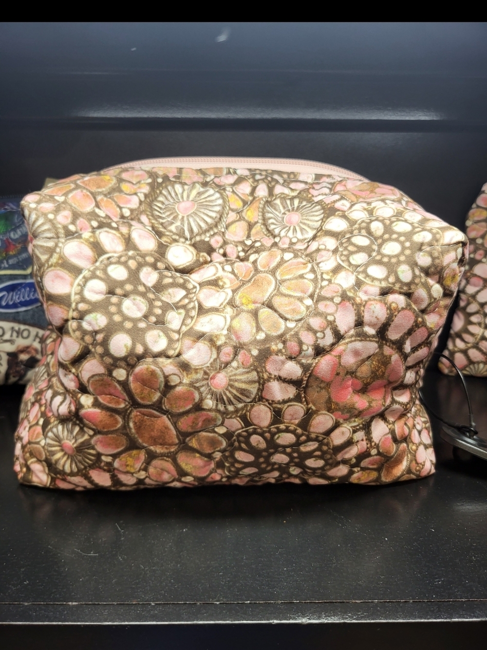 Floral Embossed Pink & Brown Cosmetic Pouch